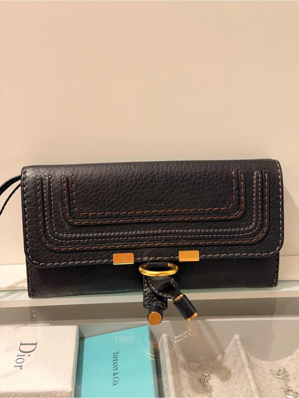 Chloe Dark Brown Leather Wallet with Contrast Stitching